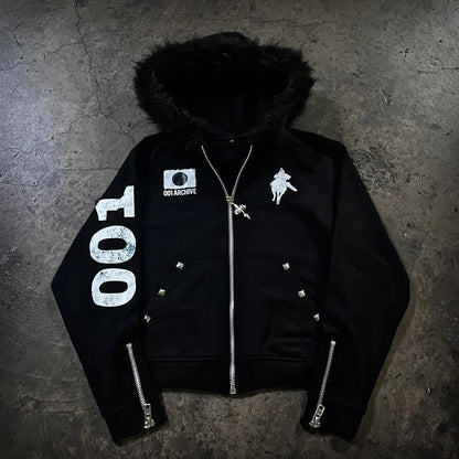 American Double-Sided Plaid Loose Zipper Hoodie Men Y2K New Harajuku Hip-Hop Gothic Couple Casual Joker Sweatshirt Street Wear