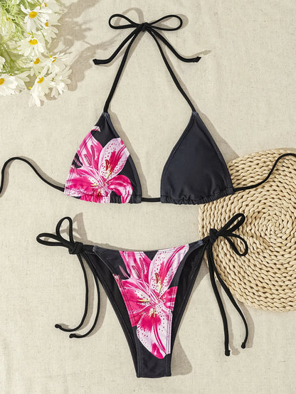 "2026 New Triangle Bikini Set - Floral Print Push Up Swimsuit & Brazilian Bottoms"