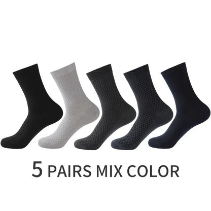 5 Pairs Men Bamboo Fiber Crew Socks Man High Quality Summer Winter Business Breathable Black Male Dress Ankle Socks Man