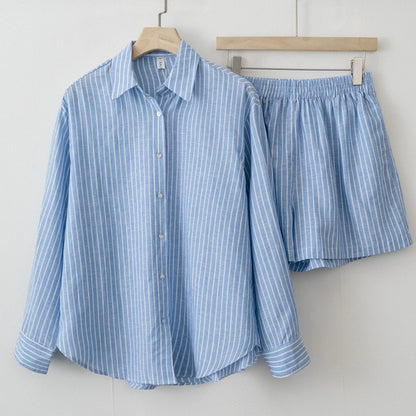 Women 2025 Summer Casual striped Blouse Shorts Sets