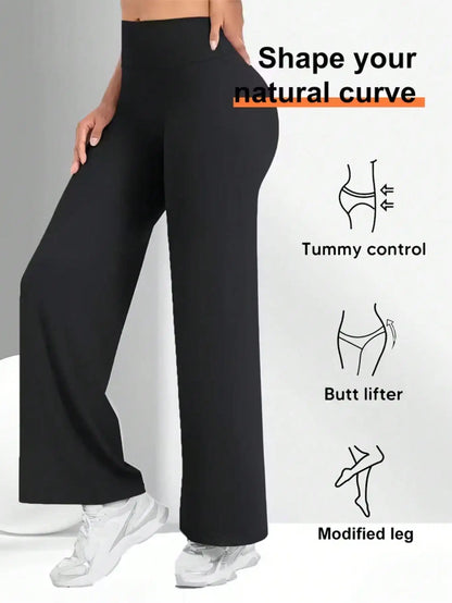 Ladies High-Waisted Wide-Leg Yoga Pants Solid Color Elastic Waistband Comfortable Fabric for Outdoor Fitness