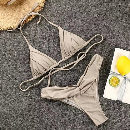 Sexy Micro Bikinis 2025 Women Halter Brazilian Bikini Set Female Pleated Swimsuit New Triangle Swimwear Beach Wear Bathing Suit