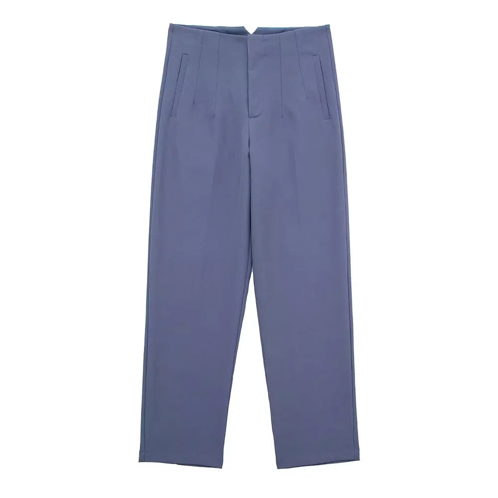 DUOPERI Women Fashion Solid Basic High Waist Trousers Chic Female Office Lady Casual Business Workwear Long Pant