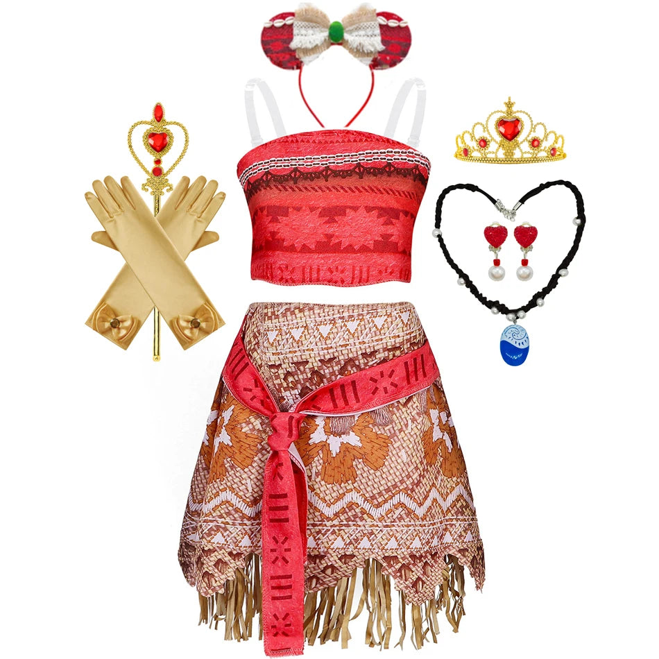 Girl Moana Vaiana Costume Children Princess Dress Summer Beach 2PCS Set Cosplay Clothing Christmas Carnival Halloween 2-12T