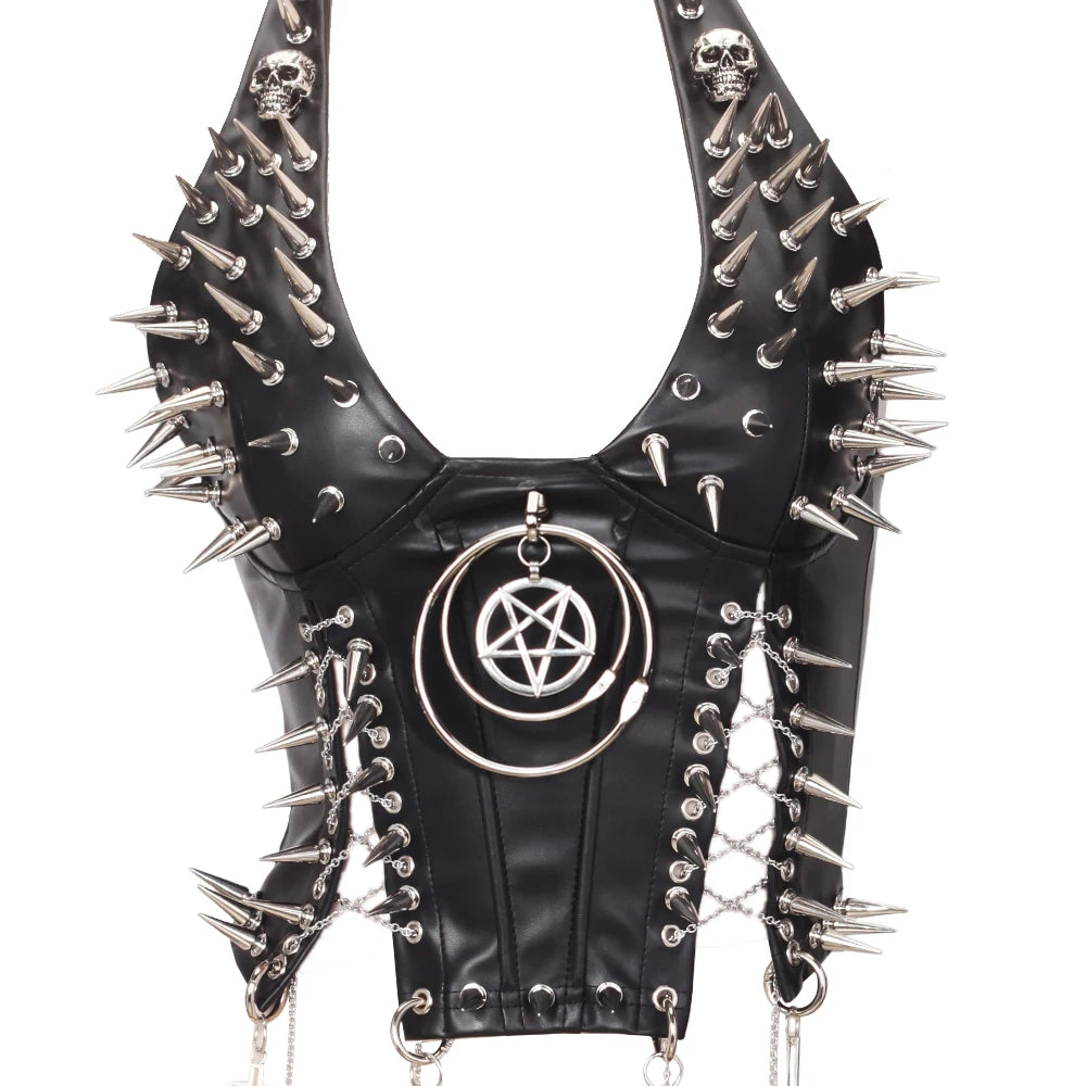 Goth Top Y2K Clothes Women's Tanks Emo Clothing Gothic Boho Tops with Spikes Punk Rock Teens Festival Spiked Bra Grunge T shirt