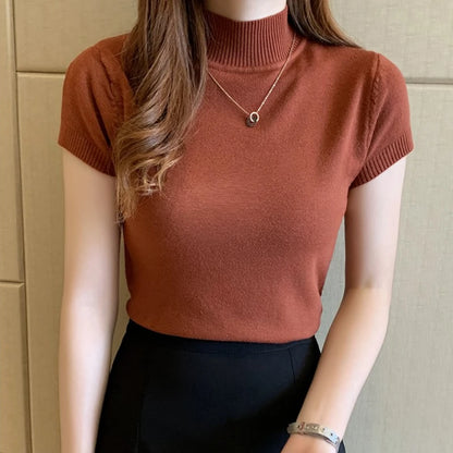 Turtleneck T-Shirt Women's Fashion Jumper Casual Tops Korean Style Elegant Solid-Coloured Clothing Spring And Summer Season