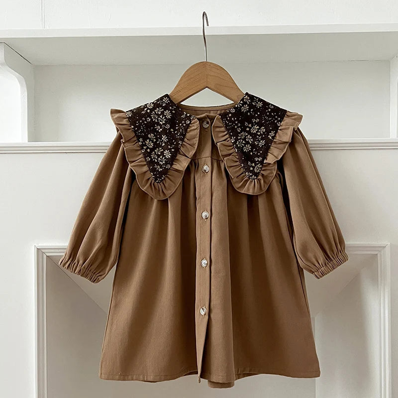 New Autumn Sister Clothes Infant Baby Girls Party Dress Long Sleeved Vintage Flower Toddler Baby Bodysuits Kids Princess Dress