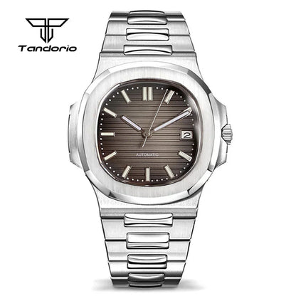 Simple Retro 40mm Square Sapphire Glass 100m Waterproof NH35A Automatic movement Dress WristWatch for Mens Green Luminous