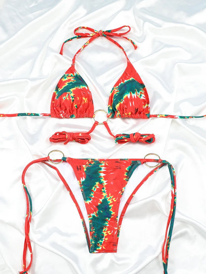 Extreme Print Bikini for Women Cut Out Swimwear Low Waist Swimsuit Micro Bikinis Set Bathing Suit Triangle Beachwear 2024
