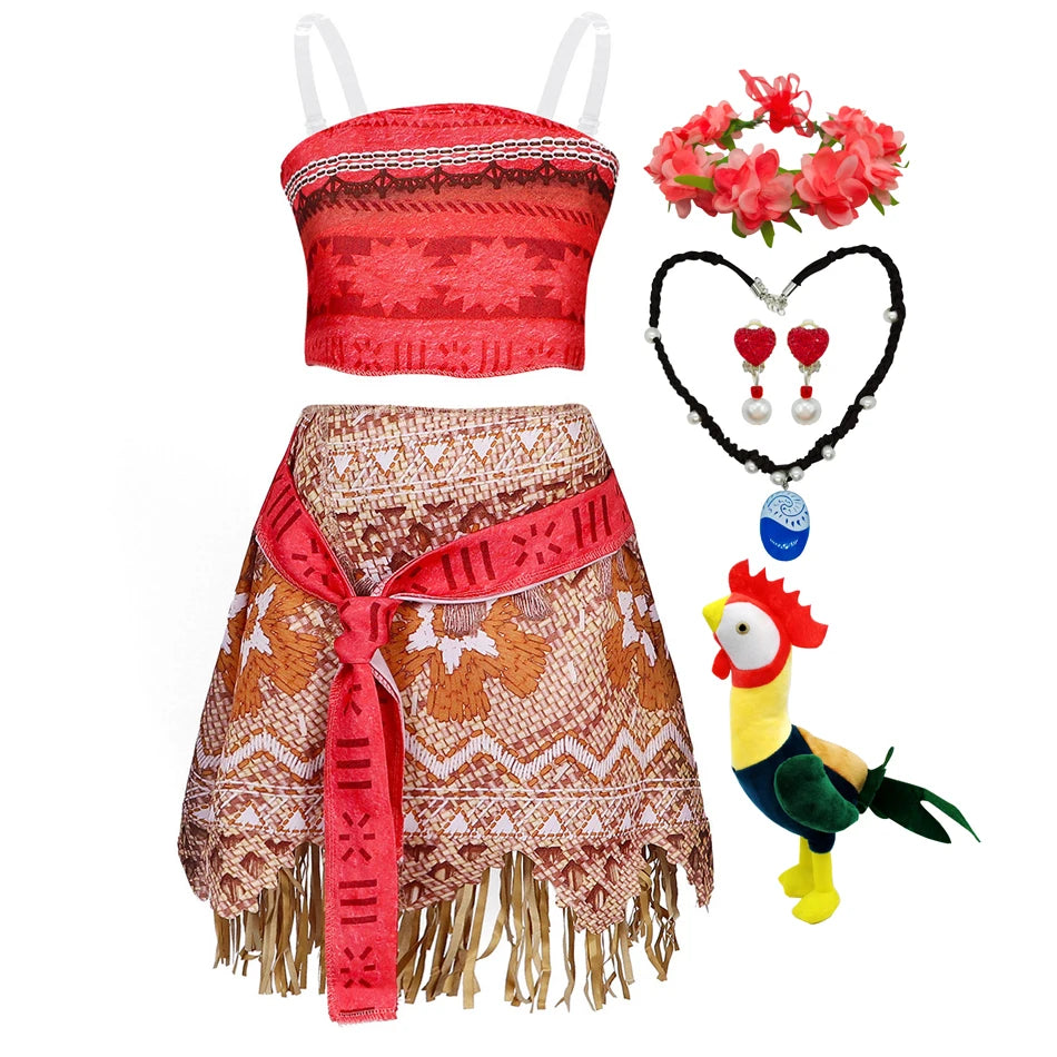 Girl Moana Vaiana Costume Children Princess Dress Summer Beach 2PCS Set Cosplay Clothing Christmas Carnival Halloween 2-12T