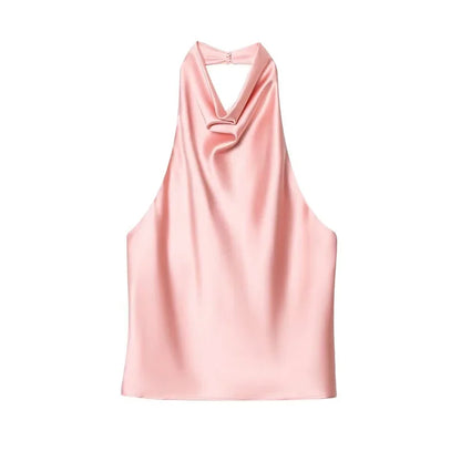 MUJER Satin Halter Tops Woman 2026 Sexy Backless Tops for Women Camisole off Shoulder Summer Top Women Pink Black Top Female