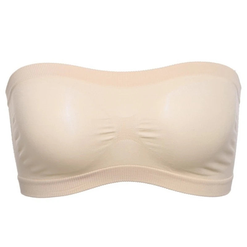 Lady's Sexy Strapless Crop Top Bra Bandeau Boob Tube Brassiere Summer Breathable Mesh Invisible Strapless without Chest Pad Wrap