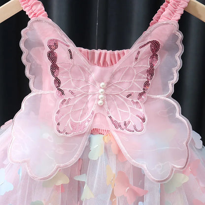 Baby Girl Dress Summer Butterfly Wings Halter Dazzle Style Puffy Girl Kid's Dress Cute Gorgeous Baby Girls Princess Dresses ﻿