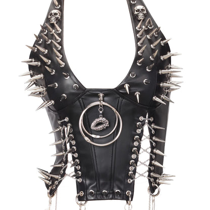 Goth Top Y2K Clothes Women's Tanks Emo Clothing Gothic Boho Tops with Spikes Punk Rock Teens Festival Spiked Bra Grunge T shirt
