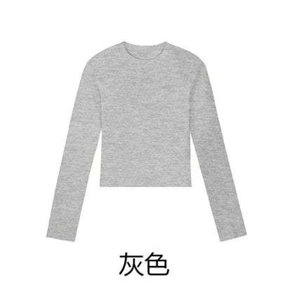 Cotton O Neck Long Sleeve Shirt Women Sexy Cropped Tops 2026 Autumn Black Casual Skinny Slim Basic Woman T Shirts White Clothing