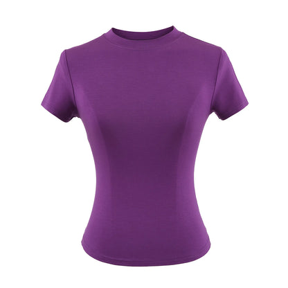 2024 New High Quality Casual T shirt Sexy Slim Short Sleeves Fashion Trend Solid Women Clothing y2k Tops