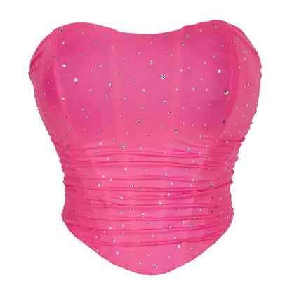 Summer Women Sexy Corset Crop Top Rhinestone Backless Lace Up Bustier Female Club Party Camisole Underwear