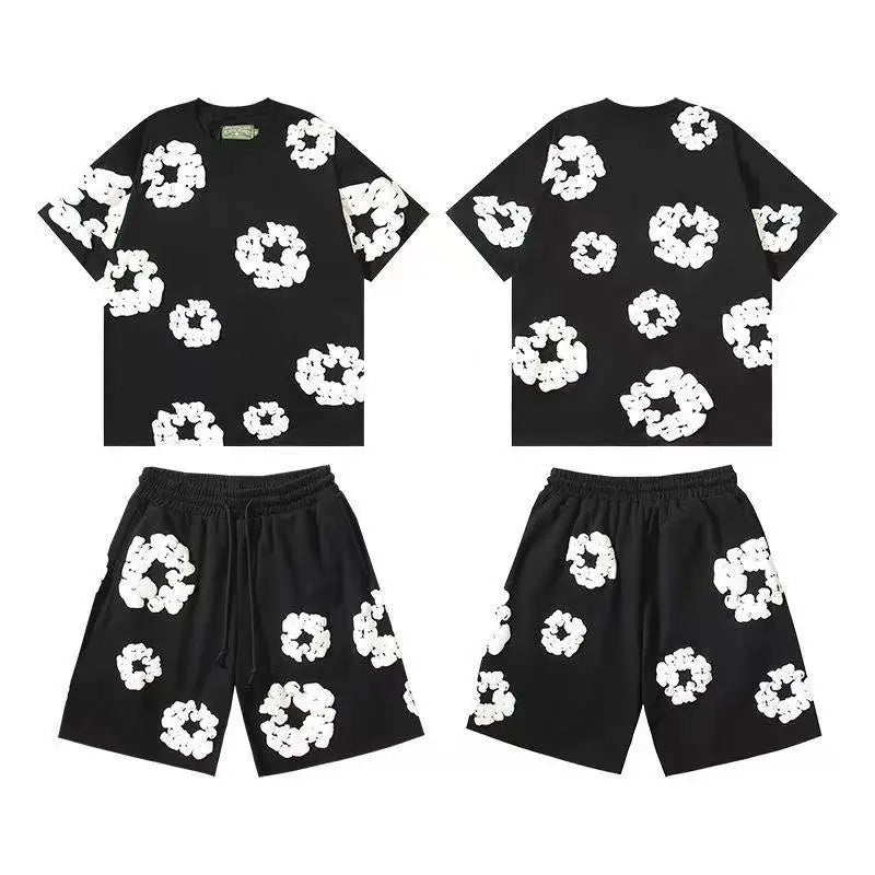 DENIM TEARS Summer Hot Selling European and American Fashion Hip Hop Printed Short Sleeve Set High Street Loose Sportswear