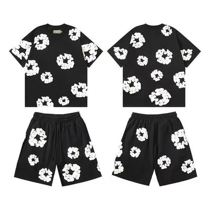 DENIM TEARS Summer Hot Selling European and American Fashion Hip Hop Printed Short Sleeve Set High Street Loose Sportswear