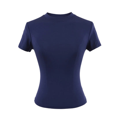 2024 New High Quality Casual T shirt Sexy Slim Short Sleeves Fashion Trend Solid Women Clothing y2k Tops
