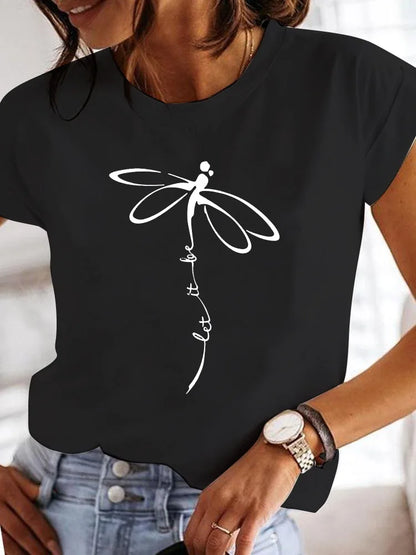Women's Short-sleeved Explosive Insect Butterfly Dragonfly Print Round Neck T-shirt Women Clothes  Oversized T Shirt  Harajuku