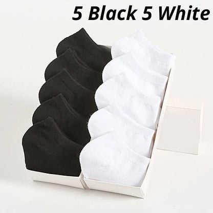 10 Pairs Men's Polyester Boat Socks New Style Black White Grey Business Men Stockings Soft Breathable Summer for Male