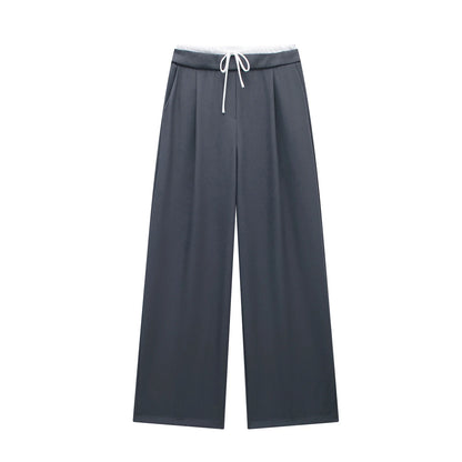 Willshela Women Fashion Solid Lace Up Side Zipper Straight Pants Vintage High Elastic Waist Female Chic Lady Trousers