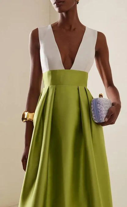 Womens Dresses 2025 Spring Summer New Solid Color Elegant Temperament Sexy Deep V-Neck Sleeveless High Waist Party Dresses
