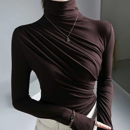 2023 Pleated High Neck for Women Blusas Clothes for Women Tops Shirts Blouses