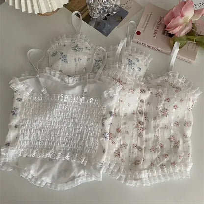 French lace sexy floral vest with a beautiful back wrapped around a solid-color casual halter sleeveless sweet vest underwear