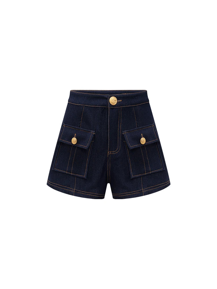 High Waist Ladies First Design Denim Shorts Spring New Style Slimming Outer Pocket Button Casual Pants for Women