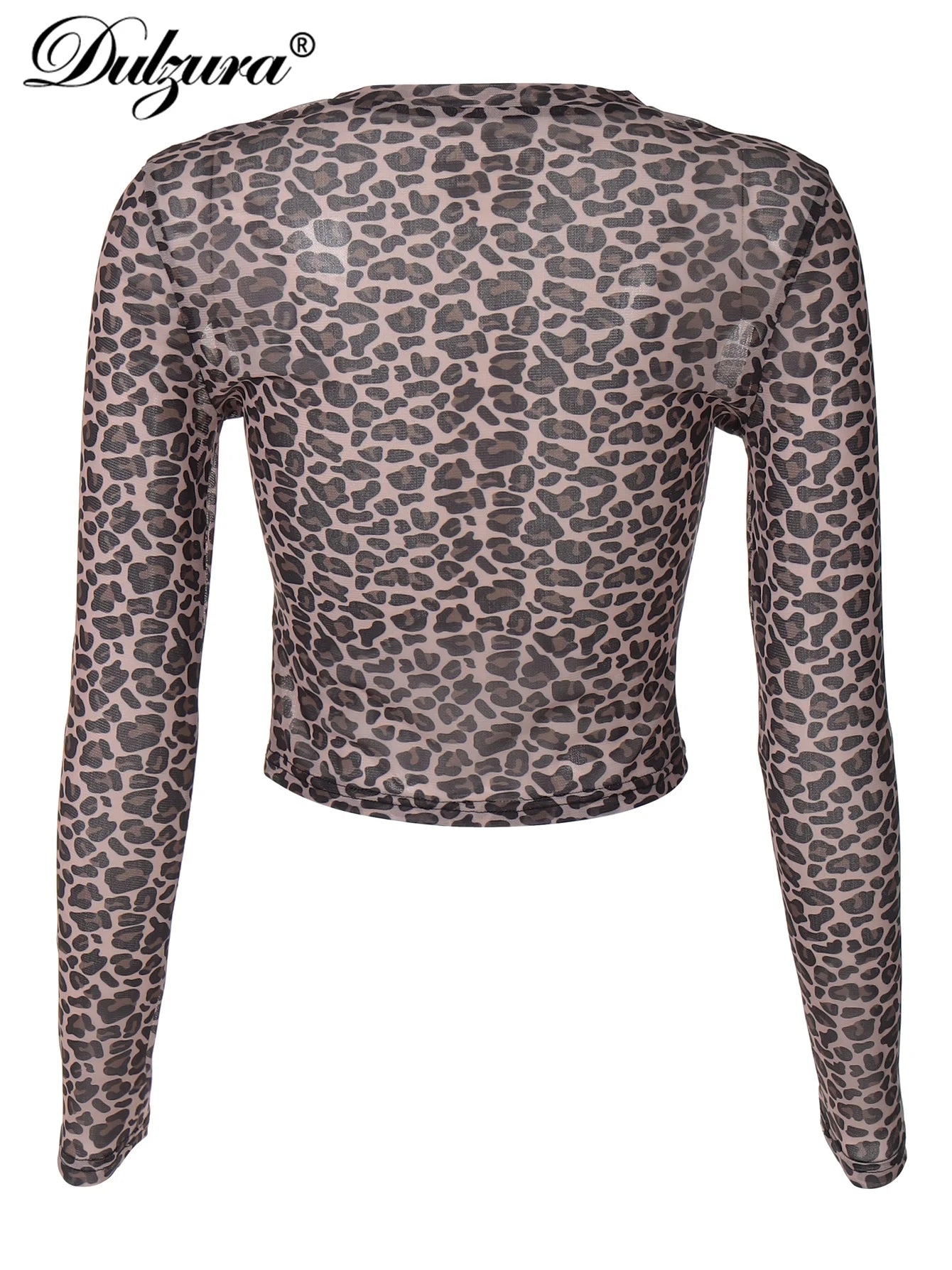 Dulzura Sexy Long Sleeves Tops Mesh T Shirt Leopard Printed Bodycon Women Clothes Lady Party Club Streetwear Casual Nightout Y2K