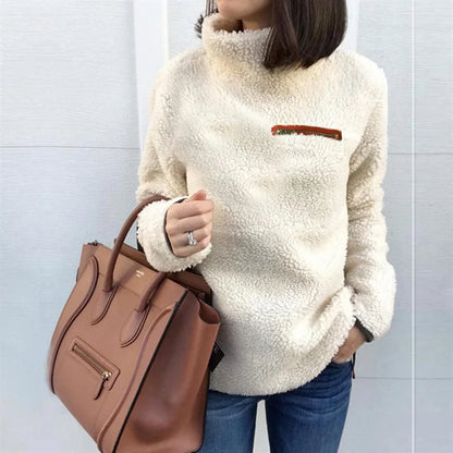 Women Autumn Winter Warm Velet Turtleneck Pullover Sweater Fashion Zipper Super Soft Long Sleeved Tops Female Solid Loose Cloths