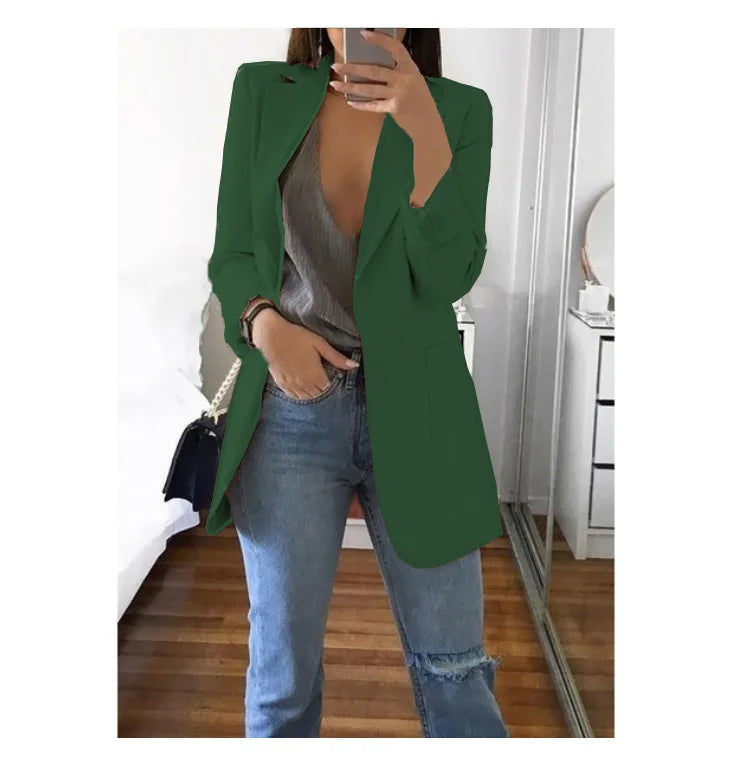 European and American Fashion Casual Suit Polo Neck Slim Fit Cardigan Temperament Women's  Coat Spring and Autumn 2024