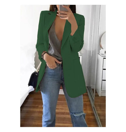 European and American Fashion Casual Suit Polo Neck Slim Fit Cardigan Temperament Women's  Coat Spring and Autumn 2024