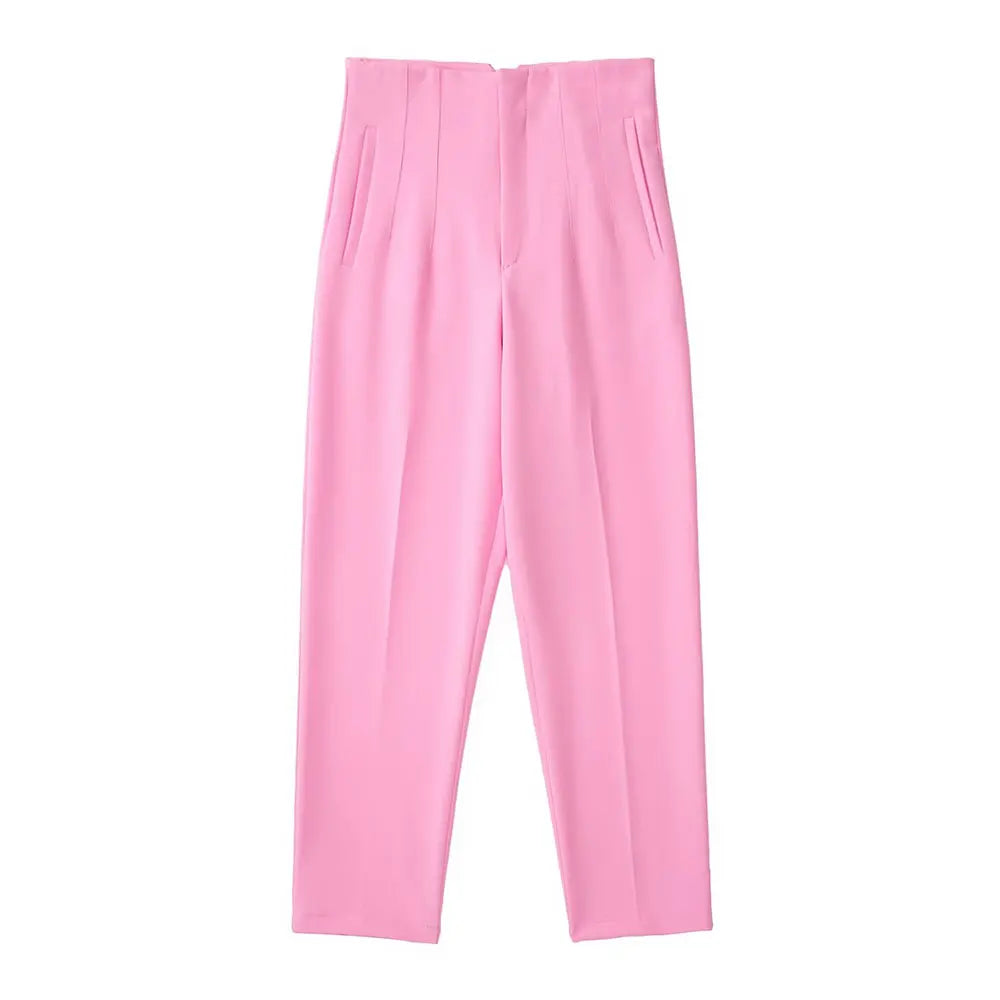 DUOPERI Women Fashion Solid Basic High Waist Trousers Chic Female Office Lady Casual Business Workwear Long Pant