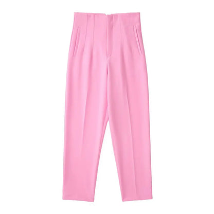 DUOPERI Women Fashion Solid Basic High Waist Trousers Chic Female Office Lady Casual Business Workwear Long Pant