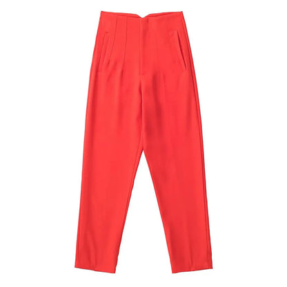 DUOPERI Women Fashion Solid Basic High Waist Trousers Chic Female Office Lady Casual Business Workwear Long Pant