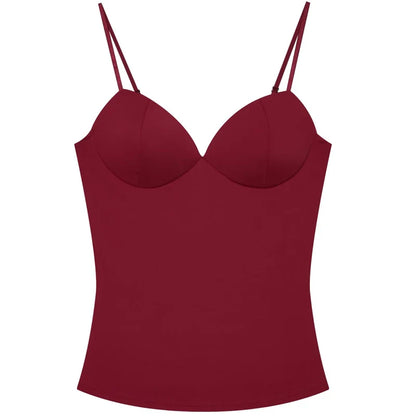 HXAO Burgundy Slip Top Women Summer Sexy Corset Tanks & Camis Fashion Sleeveless Backless Bra Top Chic Elegant Bustier Camisole