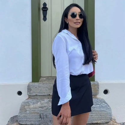 MUJER 2025 Asymmetric Skort For Women Black High Waist Mini Skirt Shorts Women Casual Bermuda Shorts Woman Summer Skirt Shorts