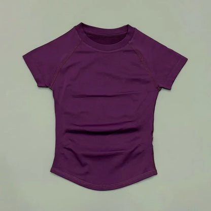 HISTELLO Sports Short Sleeve Top Women Gym Yoga Top Workout Clothes Sports T Shirt Fitness Activewear Running Tight Tops