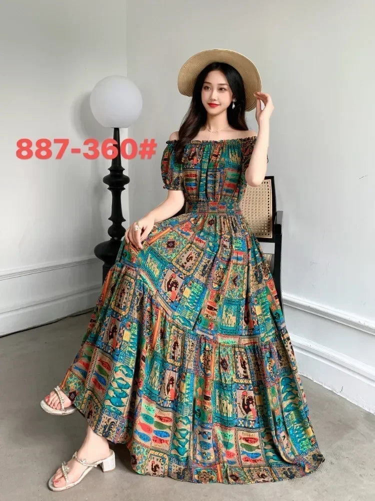 Long Maxi Dress Women Clothing Spring Summer Bohemian Holiday Beach Korean Style Floral Vintage Slim Vestidos Robe Dresses Boho