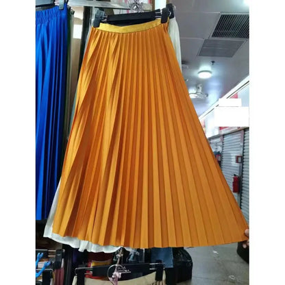 2026 Elegant High Waist Pleated Skirt for Women Mid-long Midi Skirt Female High Quality Black Saia