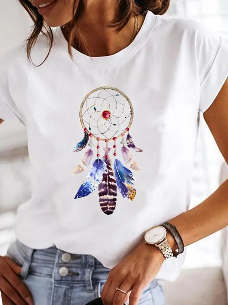 Women's Short-sleeved Explosive Insect Butterfly Dragonfly Print Round Neck T-shirt Women Clothes  Oversized T Shirt  Harajuku