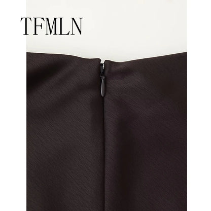 TFMLN Elegant Lace Splice Satin Half Skirt Women's Fashion Wrap Around Long Skirt High Quality Feel New 2025 Style