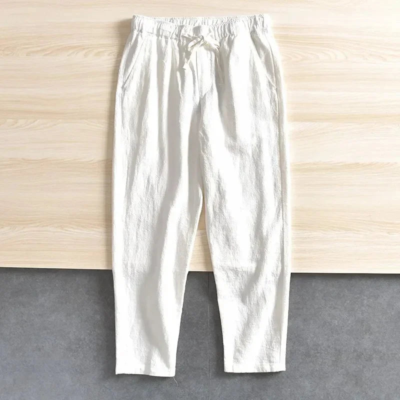 Men's Cotton Linen Casual Pants Baggy Streetwear Men Joggers Sports Trousers Solid Color Long Straight Trendy Pants for Men