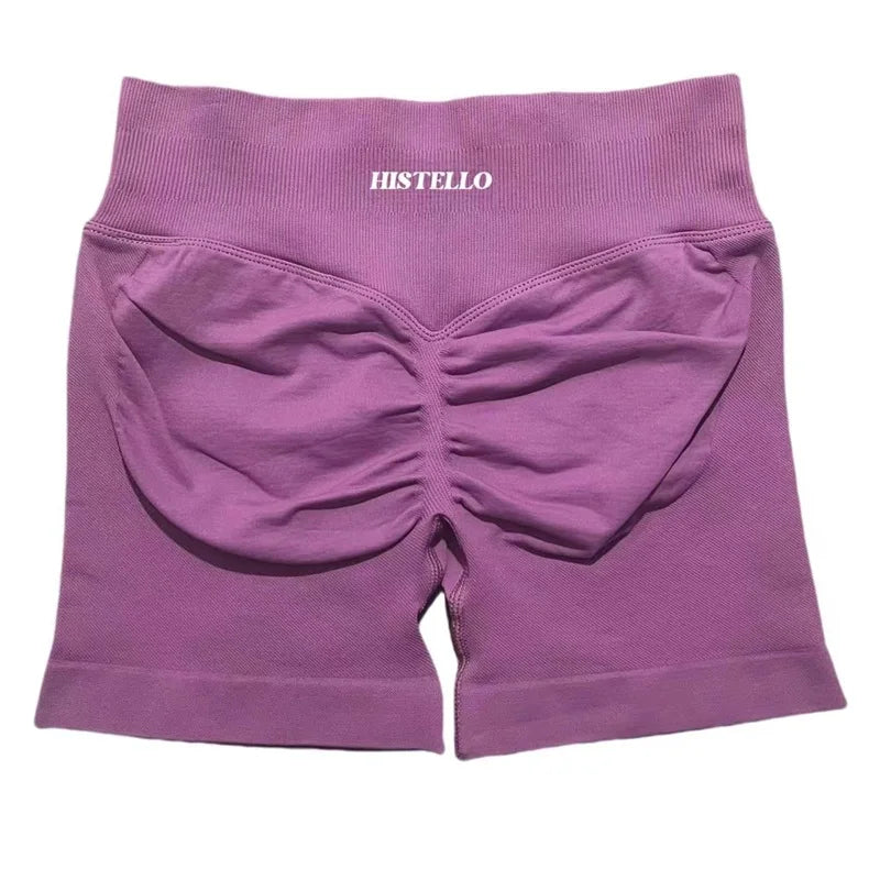 HISTELLO Sports Shorts Low Waist Seamless Scrunch Stretch Women Breathable Elastic Fitness Running Gym Yoga Workout Leggings