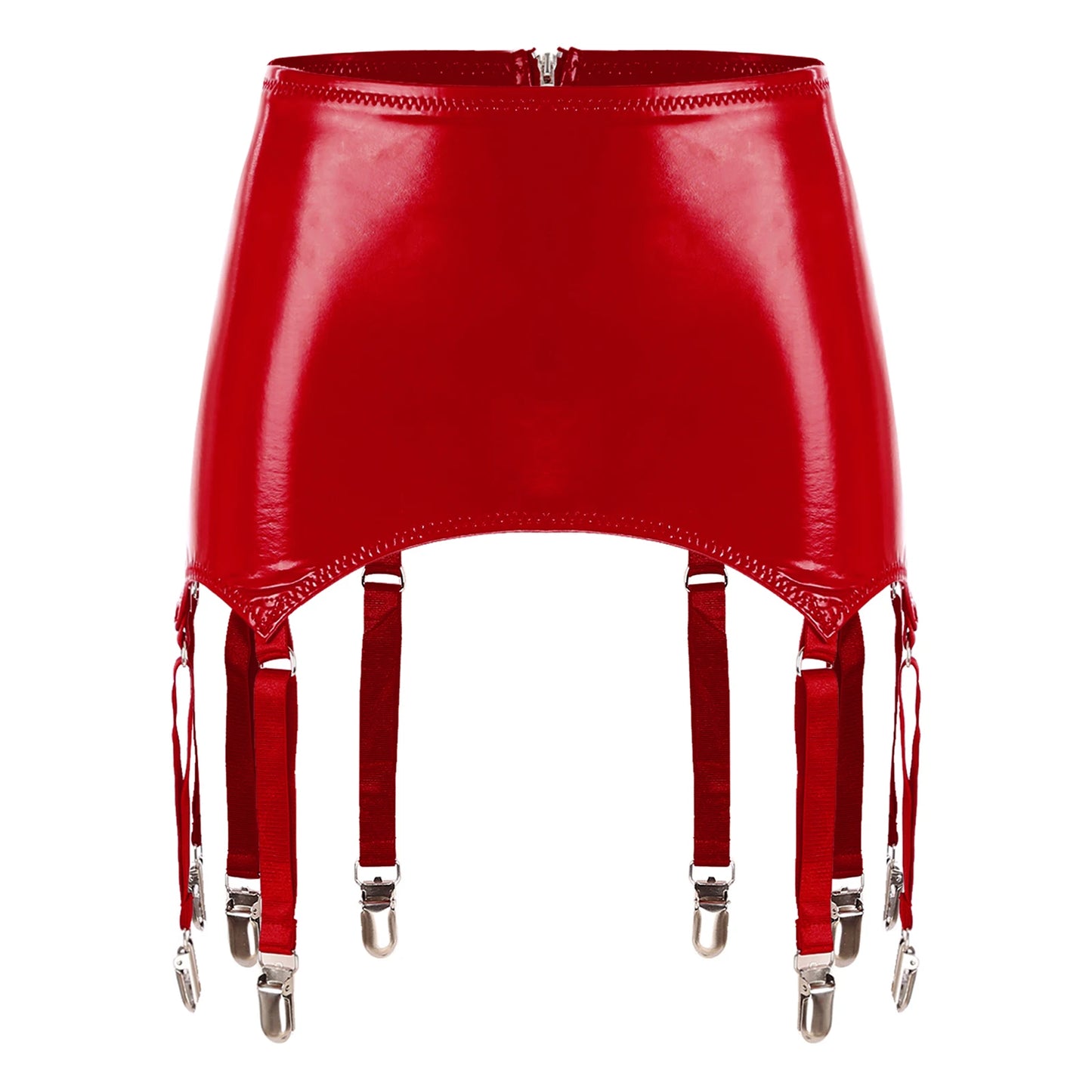 Womens Garters Latex Skirts Suspender Garters Belt Wet Look Patent Leather Mini Skirts Garters with Metal Clips Clubwear Costume