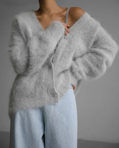 Hirsionsan Elegant Long Sleeve Sweater Women 2025 New Single-Breasted Female Casual Cardigan Soft Flexible Knitted Outwear