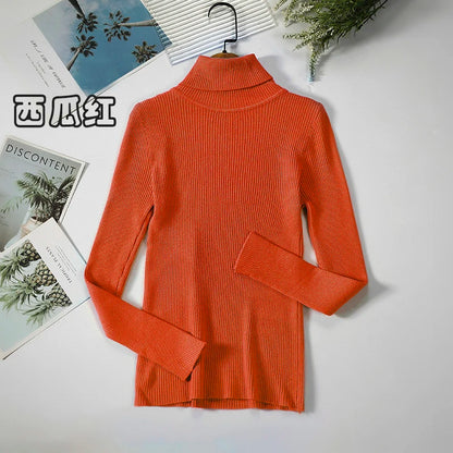 2026 Simple Women Turtleneck Sweater Winter Fashion Pullover Elastic Knit Ladies Jumper Casual Solid Black Female Basic Tops